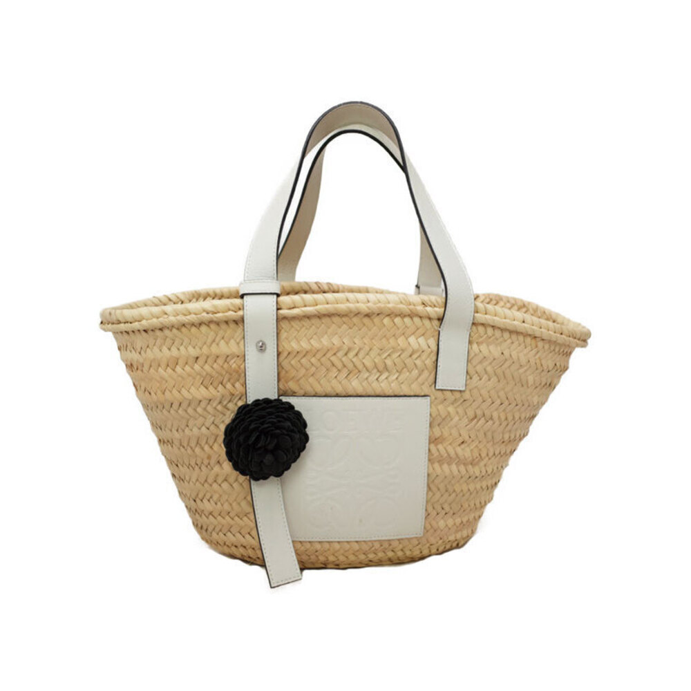Loewe Paula Ibiza Basket Bag woven palm leaf calfskin leather anagram Tan